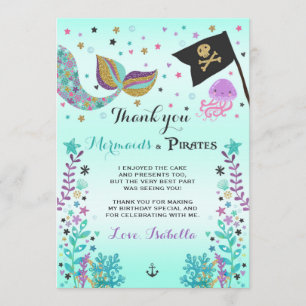 Mermaid And Pirate Thank You Card