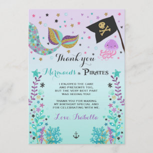 Mermaid And Pirate Thank You Card