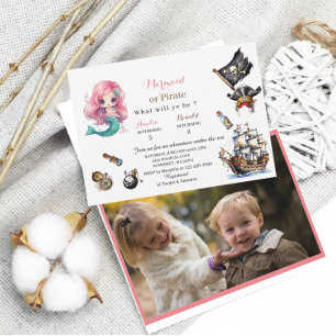 Mermaid and Pirate watercolorbirthday paInvitation Invitation