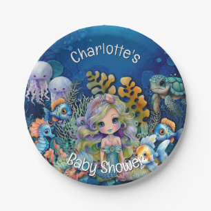 Mermaid and Sea Animals Baby Shower Paper Plate