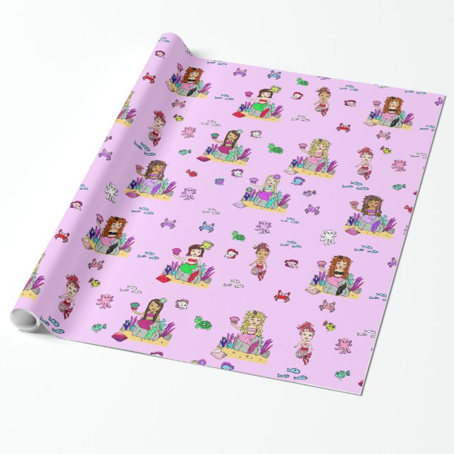 Mermaid and Sea Creatures Girl's Gift Wrap (Unrolled)