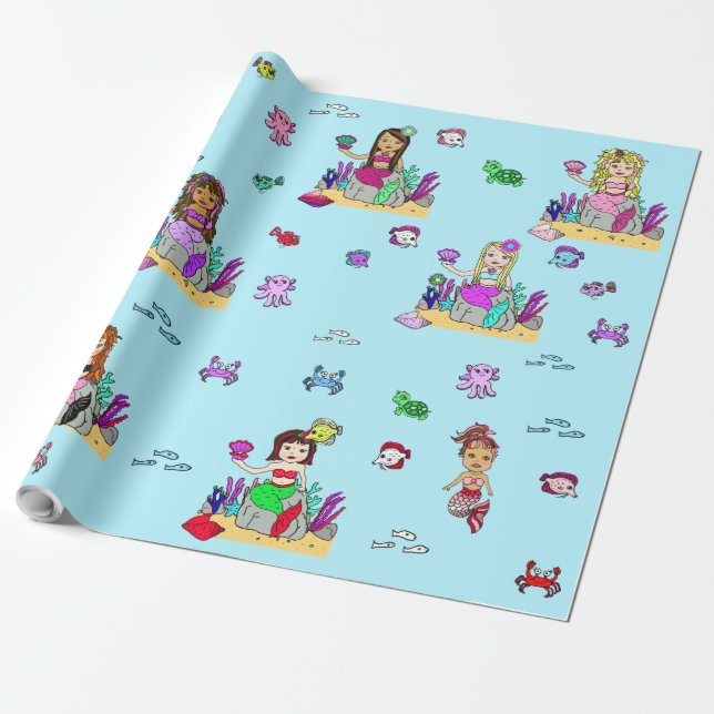 Mermaid and Sea Creatures Girl's Gift Wrap (Unrolled)