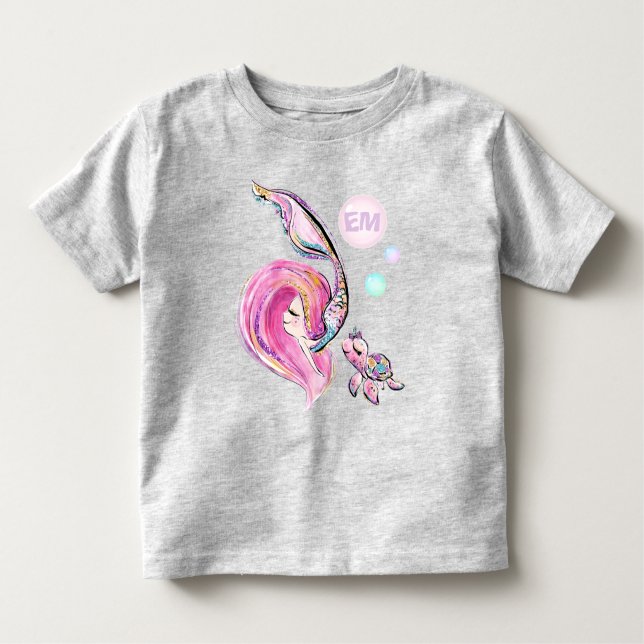 Mermaid and Sea Turtle Friends, Add Initials Girls Toddler T-Shirt (Front)