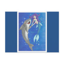 Mermaid and Shark Friends Postcard