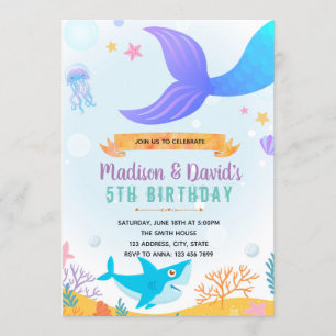 Mermaid and shark party invitation