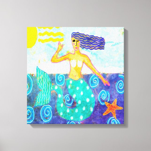 Mermaid and Starfish Abstract Art  Canvas Print (Front)
