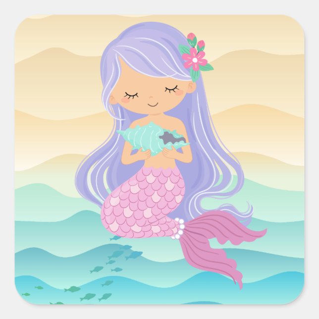Mermaid and the Conchshell Square Sticker (Front)