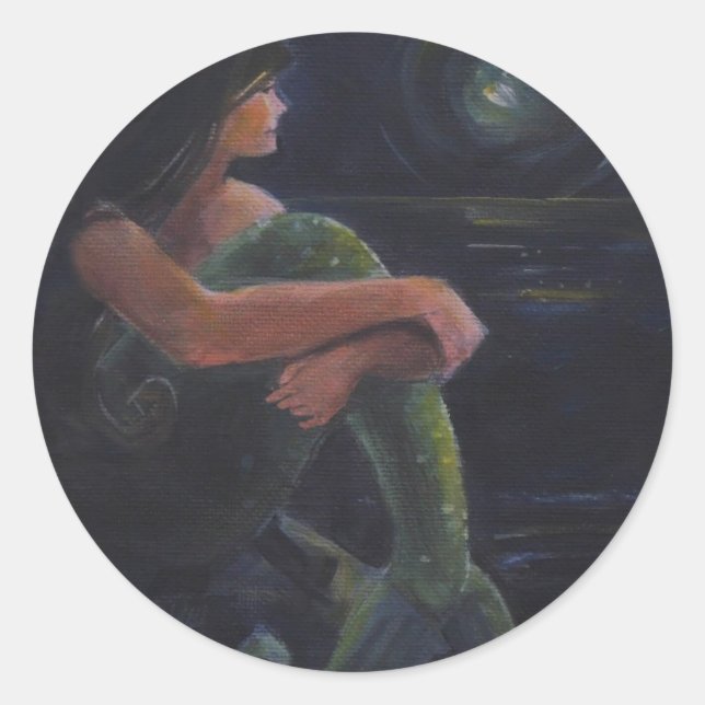 Mermaid and the Moon Classic Round Sticker (Front)