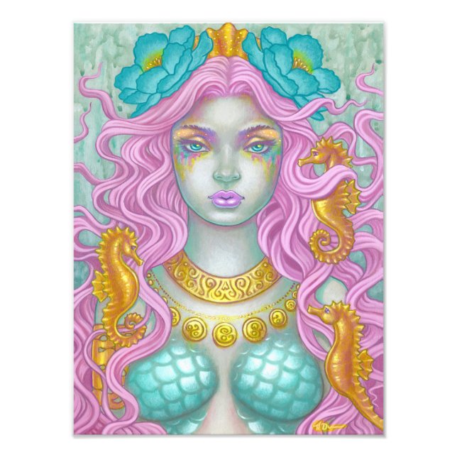 Mermaid and Three Sea Horses Art by Holly Durr Photo Print (Front)