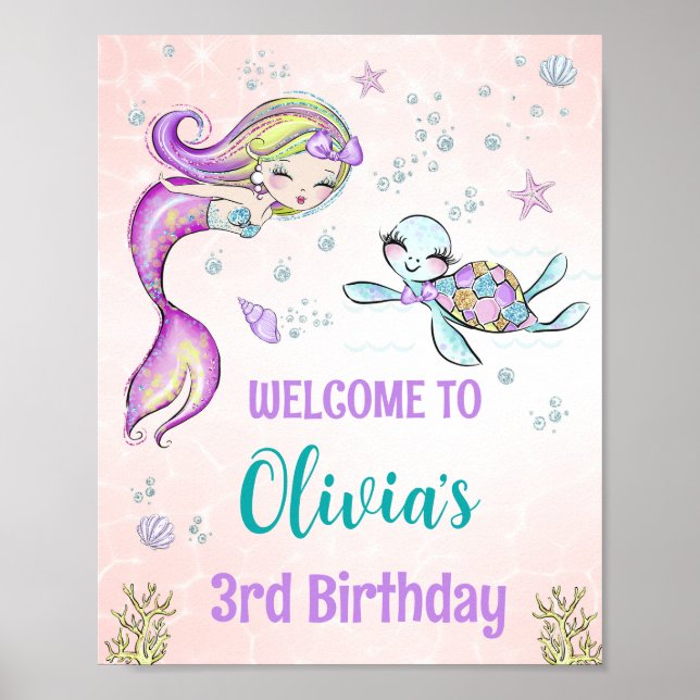 Mermaid and turtle welcome party sign Under sea (Front)