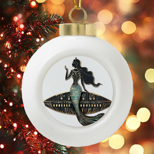 Mermaid and UFO Ceramic Ball Christmas Ornament