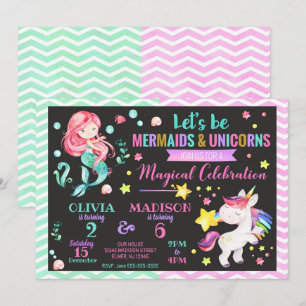 Mermaid and Unicorn Joint Birthday Invitation