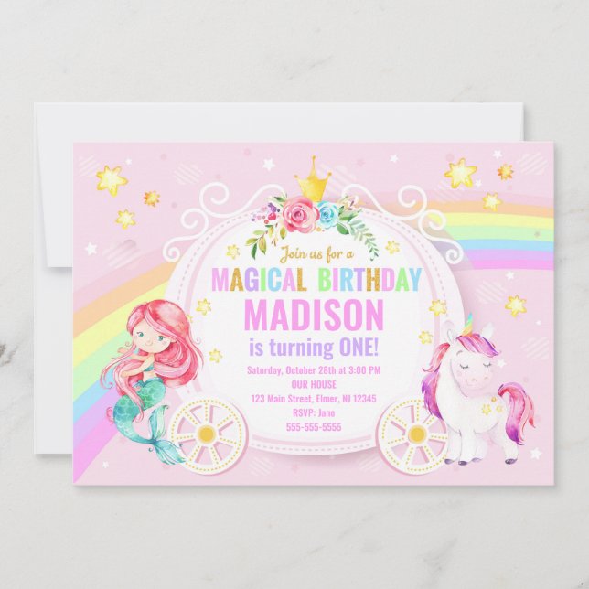 Mermaid and Unicorn Magical Birthday Invitation (Front)