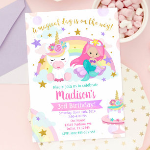 Mermaid and Unicorn Magical Birthday Invitation