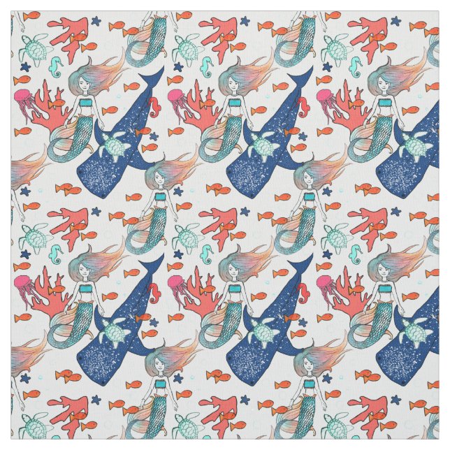Mermaid and Whale-shark Fabric (Swatch)