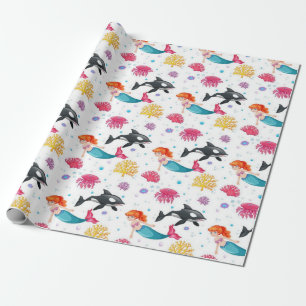 Mermaid And Whales Pattern Wrapping Paper