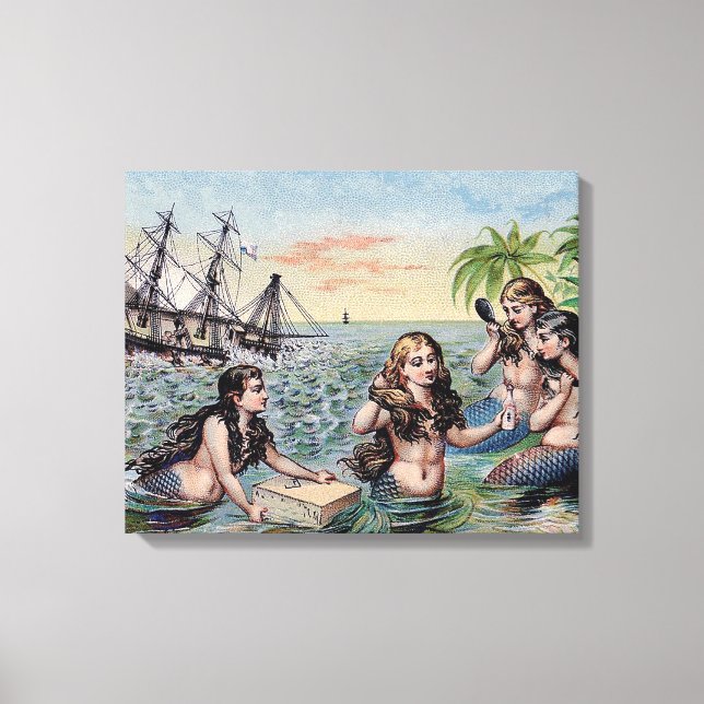 Mermaid Antique Magic Nautical Ocean Canvas Print (Front)