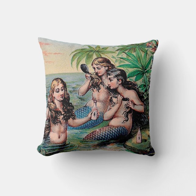 Mermaid Antique Magic Nautical Ocean Cushion (Front)