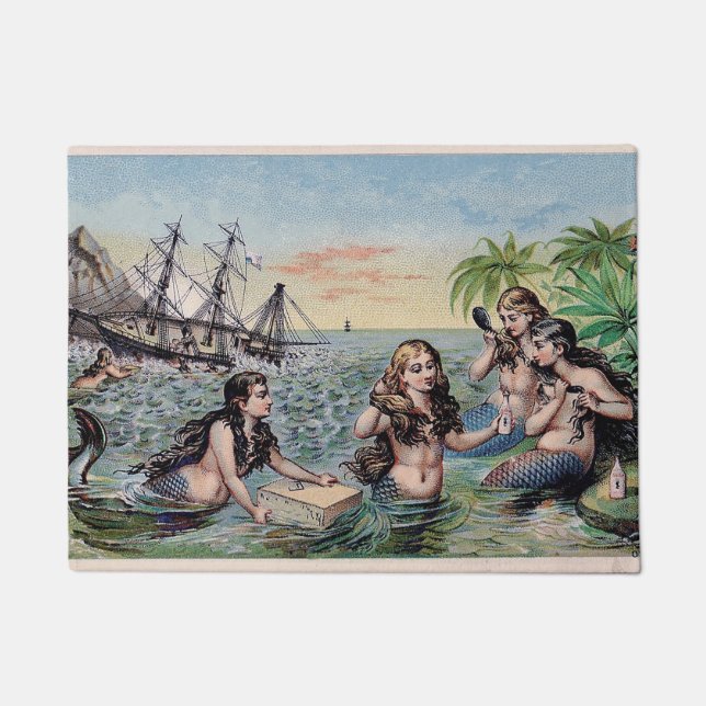 Mermaid Antique Magic Nautical Ocean Doormat (Front)