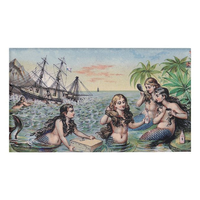Mermaid Antique Magic Nautical Ocean Name Tag (Front)