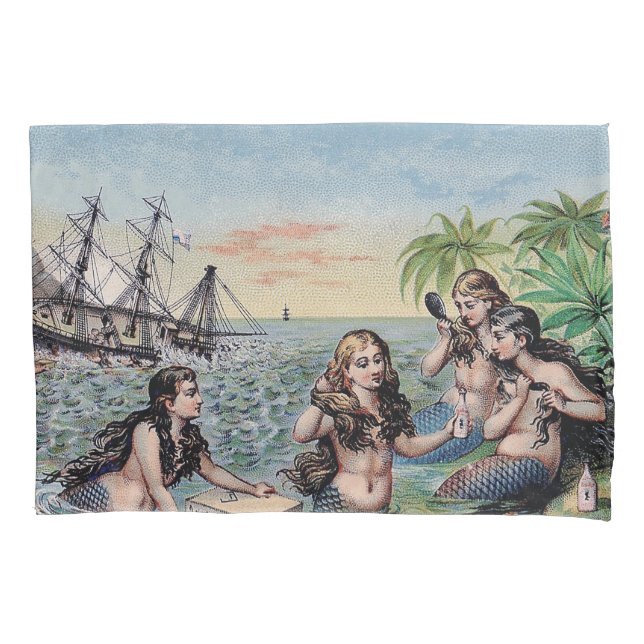 Mermaid Antique Magic Nautical Ocean Pillowcase (Front)