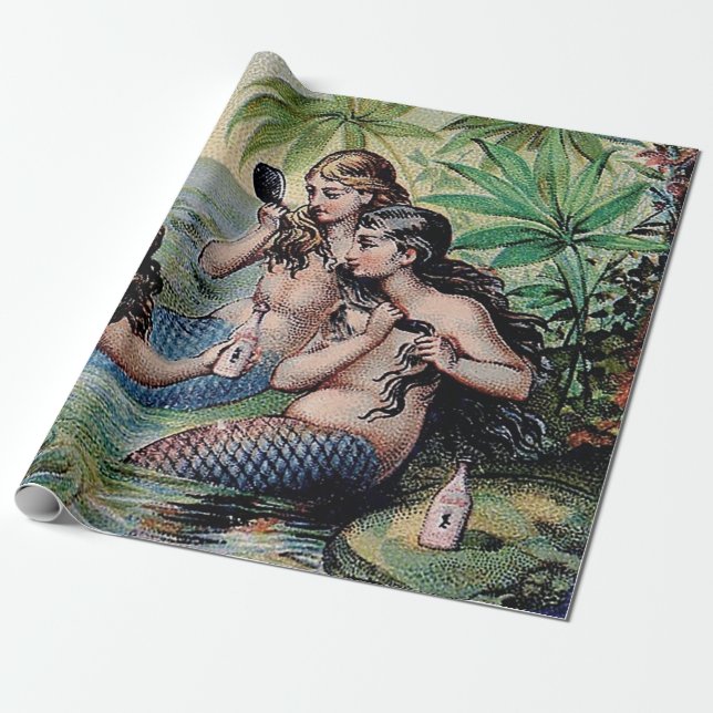 Mermaid Antique Magic Nautical Ocean Wrapping Paper (Unrolled)
