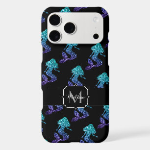 Mermaid aqua blue ombre Sparkles pattern Monogram