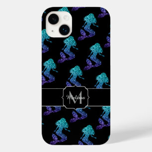 Mermaid aqua blue ombre Sparkles pattern Monogram Case-Mate iPhone 14 Plus Case