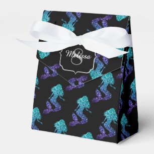Mermaid aqua blue ombre Sparkles pattern Monogram Favour Box