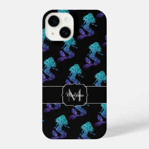 Mermaid aqua blue ombre Sparkles pattern Monogram iPhone 14 Case
