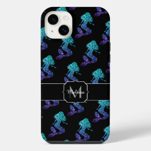 Mermaid aqua blue ombre Sparkles pattern Monogram iPhone 14 Plus Case