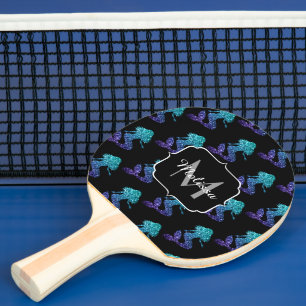 Mermaid aqua blue ombre Sparkles pattern Monogram Ping Pong Paddle