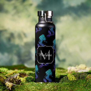 Mermaid aqua blue ombre Sparkles pattern Monogram Water Bottle