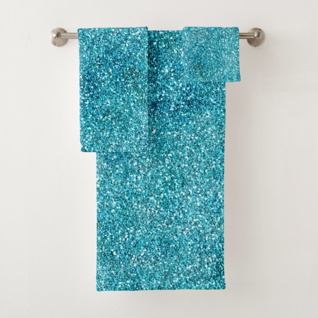 Mermaid Aqua Glitz Glitter        Bath Towel Set (Insitu)