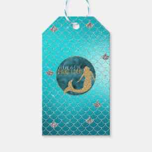 Mermaid Aqua Gold Silver Sparkle Glitter     Gift Tags