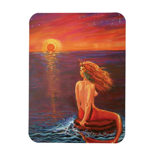 Mermaid Art Magnet - Watching The Sunset (Vertical)