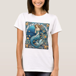Mermaid Art Nouveau Aqua Blue Turquoise Art Deco T-Shirt