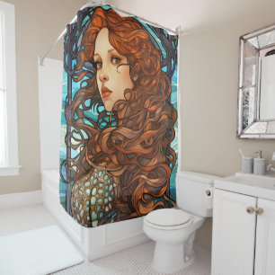 Mermaid Art Nouveau Style Shower Curtain