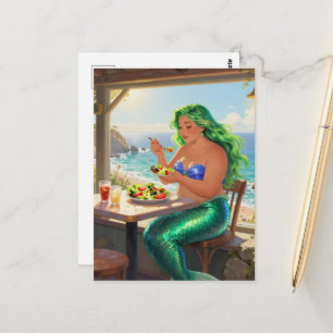 Mermaid at the Cafe Eating Salad Postcard