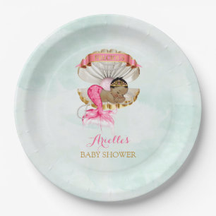 Mermaid Baby Clam Shell Tiara African American Paper Plate