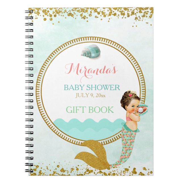 Mermaid Baby Girl Peach Mint Gold Coral Aqua Spiral Notebook (Front)