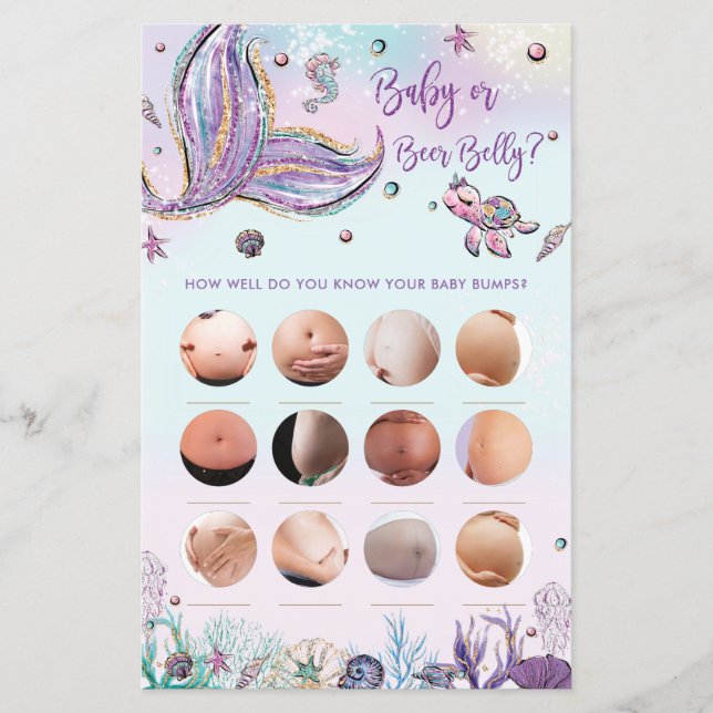 Mermaid Baby or Beer Belly Baby Shower Game (Front)