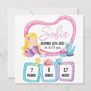 Mermaid Baby Photo Birth Stats Announcement