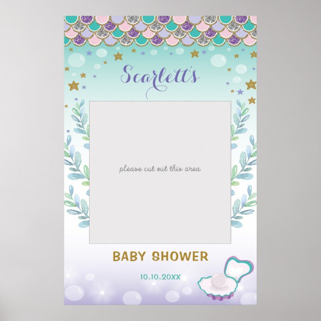Mermaid Baby Shower Birthday Photo Booth Prop Poster (Front)