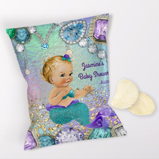 Mermaid Baby Shower Chip Bag Wrapper (1 ounce snack bag wrapper flyer. )