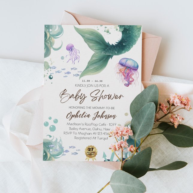 Mermaid Baby Shower Colourful Jellyfish Watercolor Invitation (Creator Uploaded)