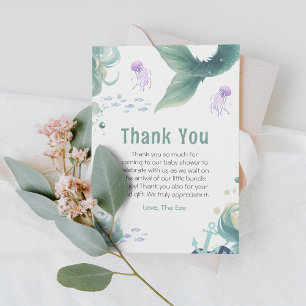 Mermaid Baby Shower Colourful Jellyfish Watercolor Thank You Card