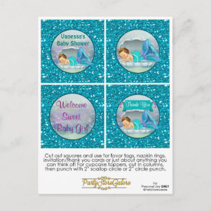 Mermaid Baby Shower Cupcake Topper Favour Tags 130 Postcard