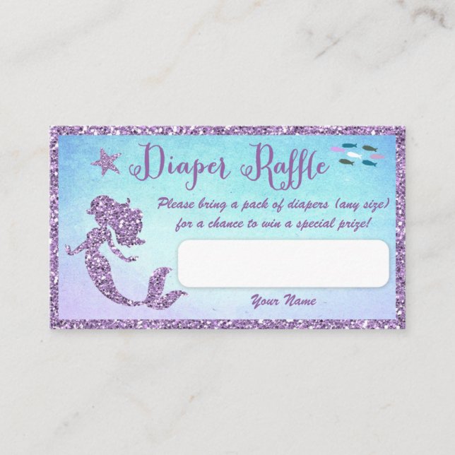 Mermaid Baby Shower Diaper Raffle Tickets Enclosure Card (Front)