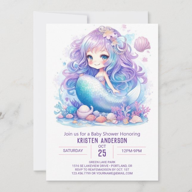 Mermaid Baby Shower Invitation (Front)